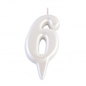 Свеча для торта  "Овал" цифра "6", большая, жемчужный, 5,5 см