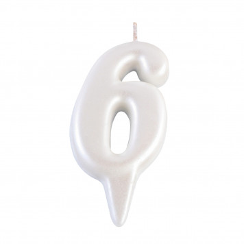 Свеча для торта  "Овал" цифра "6", большая, жемчужный, 5,5 см