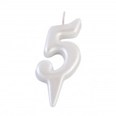 Свеча для торта  "Овал" цифра "5", большая, жемчужный, 5,5 см