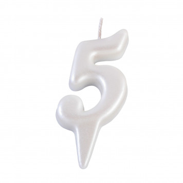 Свеча для торта  "Овал" цифра "5", большая, жемчужный, 5,5 см