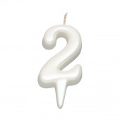 Свеча для торта  "Овал" цифра "2", большая, жемчужный, 5,5 см