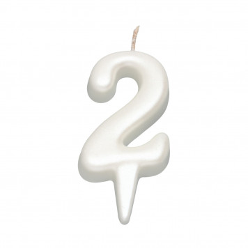 Свеча для торта  "Овал" цифра "2", большая, жемчужный, 5,5 см