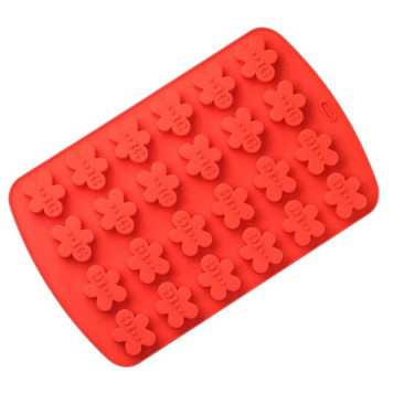 Форма силиконовая для выпечки Доляна  «Пряничный человек», 32,5×21×1,5 см, 24 ячейки, цвет красный