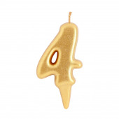 Свеча для торта цифра "Овал" золотая "4", большая, 5,5 см