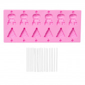 Форма для леденцов Доляна «Новый год», 25×10,5×1 см, 12 ячеек, с палочками, цвет розовый