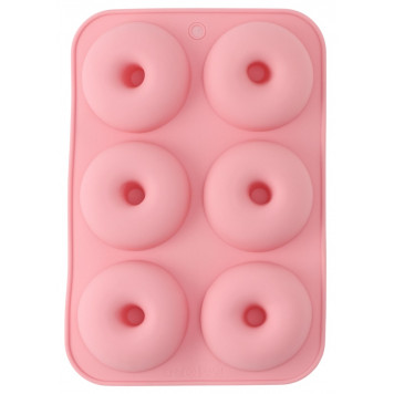 Форма для выпечки Доляна «Пончик», силикон, 26×18×2.5 см, 6 ячеек (d=7.5 см), цвет розовый