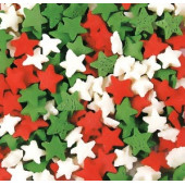 Посыпки Звезды красные, белые, зелен., 50г