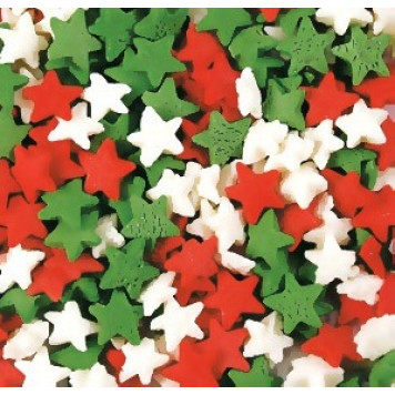 Посыпки Звезды красные, белые, зелен., 50г