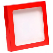 Коробка самосборная, красная с окном,  19 х 19 х 3 см