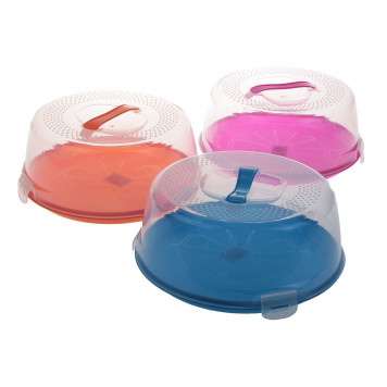 Блюдо для торта и пирожных с крышкой круглое 28 см цвета МИКС