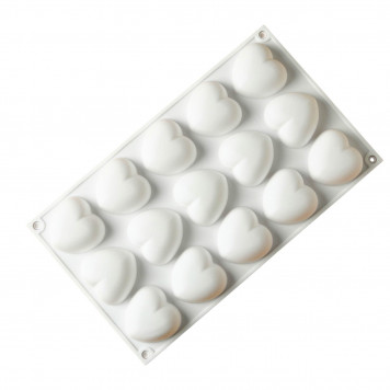 Форма для муссовых десертов и выпечки 15 яч. "Сердца" 29,8х17,3х2,5 см (5х4,6см), цвет белый