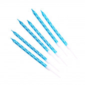 Свечи в торт витые с подставкой, 6 шт., 11 см, небесно-голубой