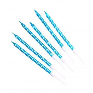 Свечи в торт витые с подставкой, 6 шт., 11 см, небесно-голубой