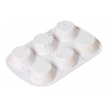 Форма для выпечки KONFINETTA «Фигуры. Круг», силикон, 28×18×3.5 см, 6 ячеек (d=7.5 см), белая