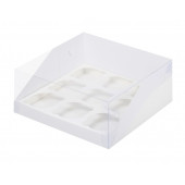 Коробка 9 капкейков 23*23*10 белая КРЫШКА