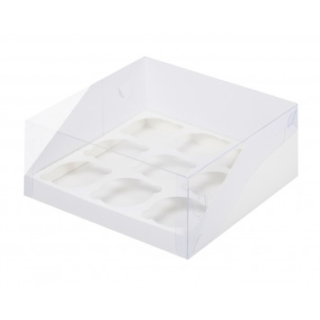Коробка 9 капкейков 23*23*10 белая КРЫШКА