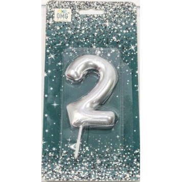 Свеча для торта Цифра 2 Серебряный 6см 1/12 1/120