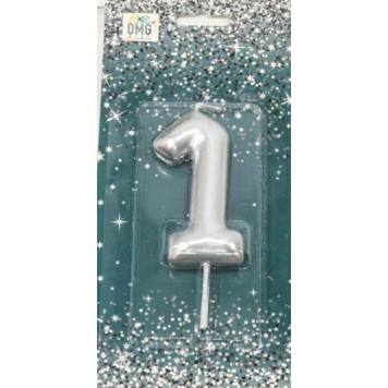 Свеча для торта Цифра 1 Серебряный 6см 1/12 1/120