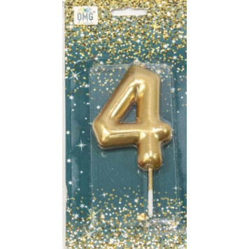 Свеча для торта Цифра 4 Золотой 6см 1/12 1/120