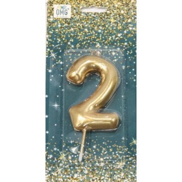 Свеча для торта Цифра 2 Золотой 6см 1/12 1/120