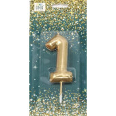 Свеча для торта Цифра 1 Золотой 6см 1/12 1/120
