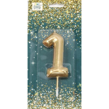 Свеча для торта Цифра 1 Золотой 6см 1/12 1/120