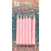 Свечи для торта набор (12 шт.) 8см с блёстками Розовый 1/12 20010-95/2