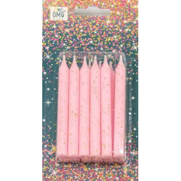 Свечи для торта набор (12 шт.) 8см с блёстками Розовый 1/12 20010-95/2