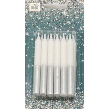 Свечи для торта набор (12 шт.) 8см Белый/Серебряный 1/12 20010-95/4