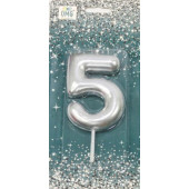 Свеча для торта Цифра 5 Серебряный 6см 1/12 1/120