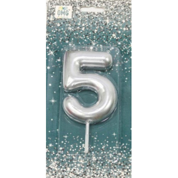 Свеча для торта Цифра 5 Серебряный 6см 1/12 1/120