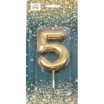Свеча для торта Цифра 5 Золотой 6см 1/12 1/120