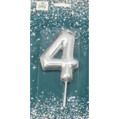 Свеча для торта Цифра 4 Серебряный 6см 1/12 1/120