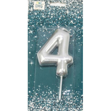 Свеча для торта Цифра 4 Серебряный 6см 1/12 1/120