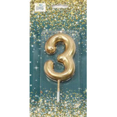Свеча для торта Цифра 3 Золотой 6см 1/12 1/120