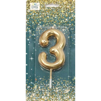 Свеча для торта Цифра 3 Золотой 6см 1/12 1/120