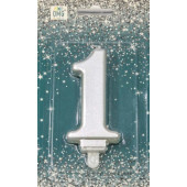 Свеча для торта Цифра 1 "Гигант" 8см Серебряный 1/12 1/120