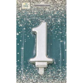 Свеча для торта Цифра 1 "Гигант" 8см Серебряный 1/12 1/120