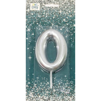 Свеча для торта Цифра 0 Серебряный 6см 1/12 1/120