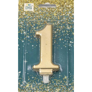 Свеча для торта Цифра 1 "Гигант" 8см Золотой 1/12 1/120