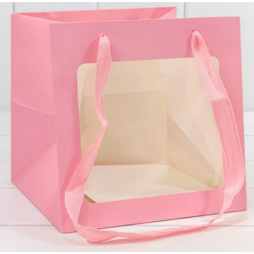Пакет подарочный с окошком Розовый 20*20*20 210г 1/20 1/360