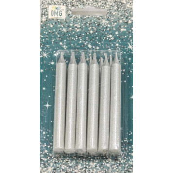 Свечи для торта набор (12 шт.) 8см Серебряный 1/12 1/144