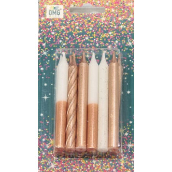 Свечи для торта набор (12 шт.) 8см (микс 17) 1/12 1/144