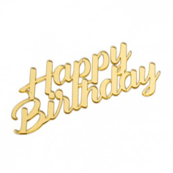 Топпер без шпажки Happy Birthday №2 золотой 8*4см