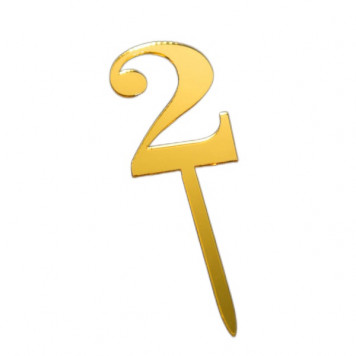 Топпер цифра 2 золото 3*5см