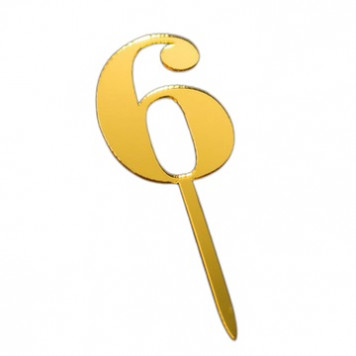 Топпер Цифра 6 золото 6*8,5см