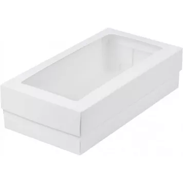 Коробка 2 ряда макарон 21*11*5 белая с окном